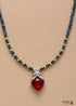 Boho Necklace, Seed Beads Gold Horn Evil Eye Heart Pendant